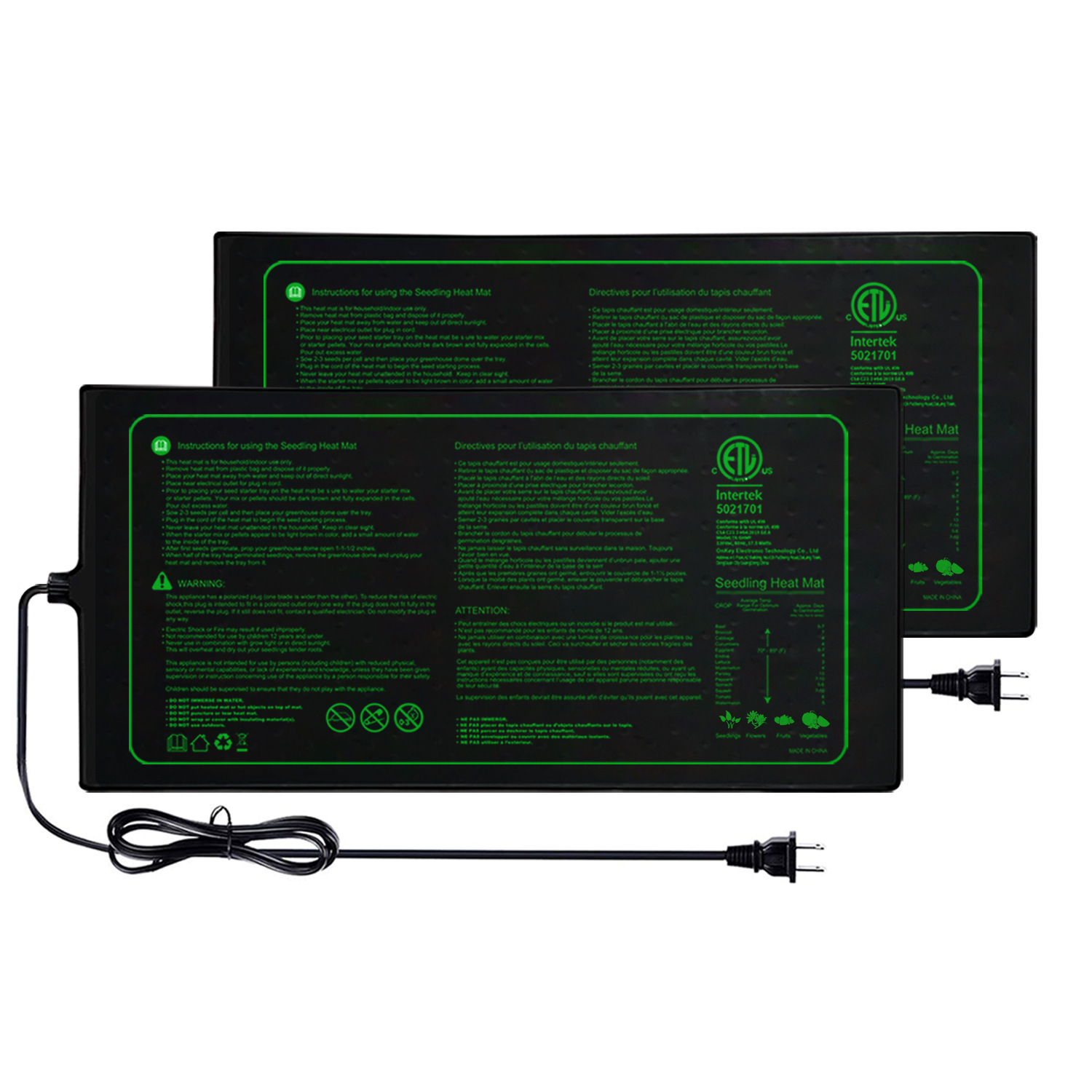 Heat Mat Seedling - Podgrzewacz do sadzonek, wodoodporny, 2 sztuki,